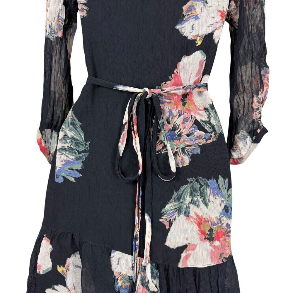 All Saints Dress Women Small Blue Dark Floral Romantic Flirtatious Ruffle Boho - Picture 8 of 12